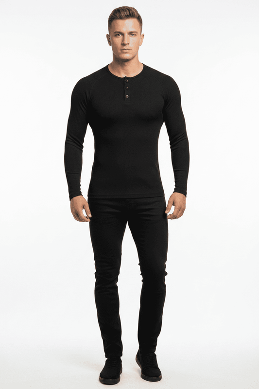 Ribbed Slim Fit Henley Long Sleeve T-shirt