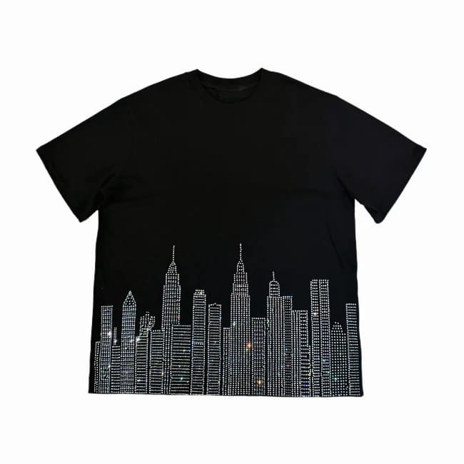 City Skyline Rhinestone Oversized Short Sleeve T-Shirt