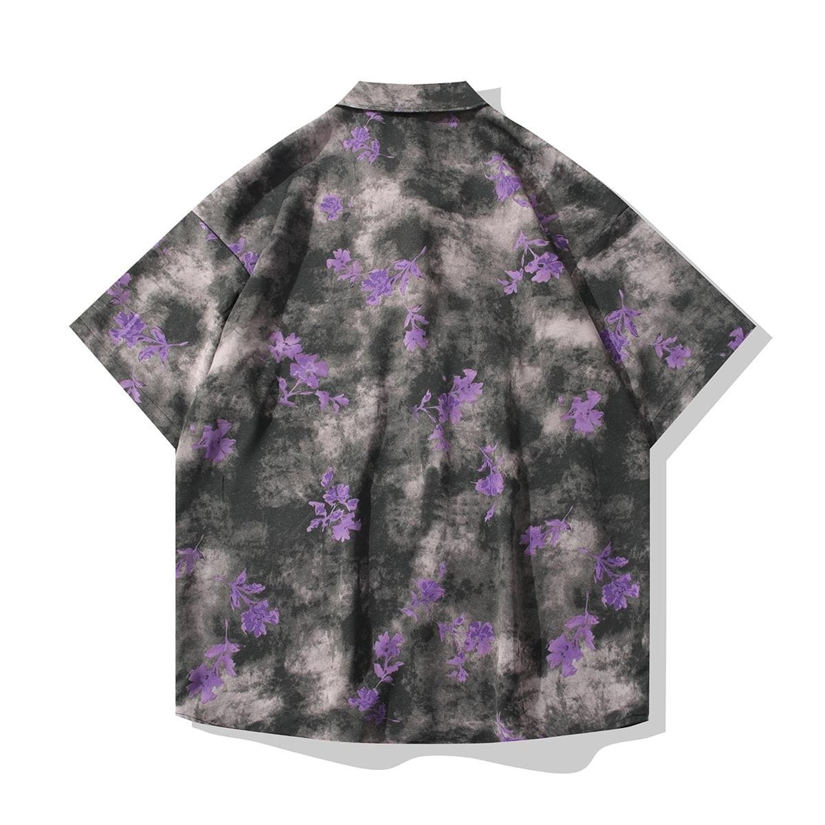 Smoke Floral Print Short Sleeve Button-Up Shirt