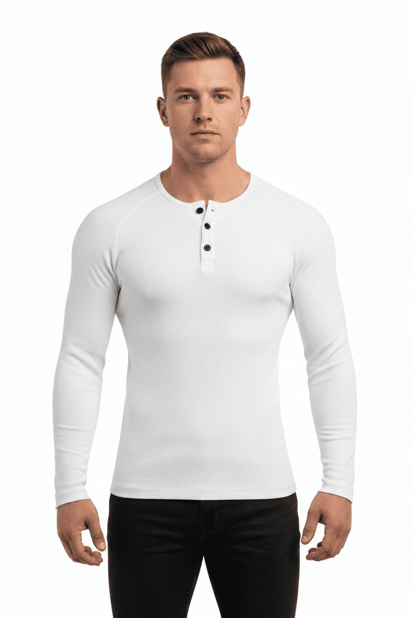 Ribbed Slim Fit Henley Long Sleeve T-shirt