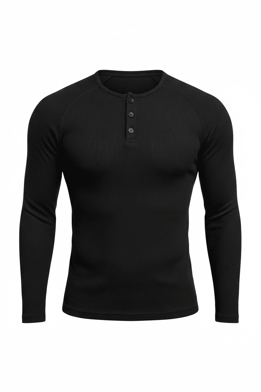 Ribbed Slim Fit Henley Long Sleeve T-shirt