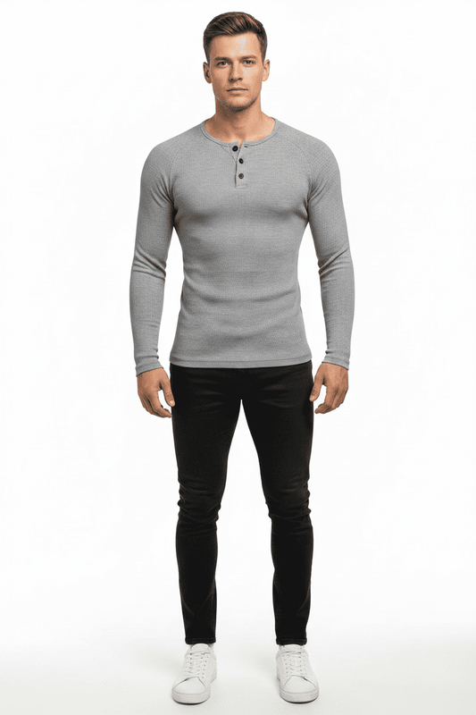 Ribbed Slim Fit Henley Long Sleeve T-shirt