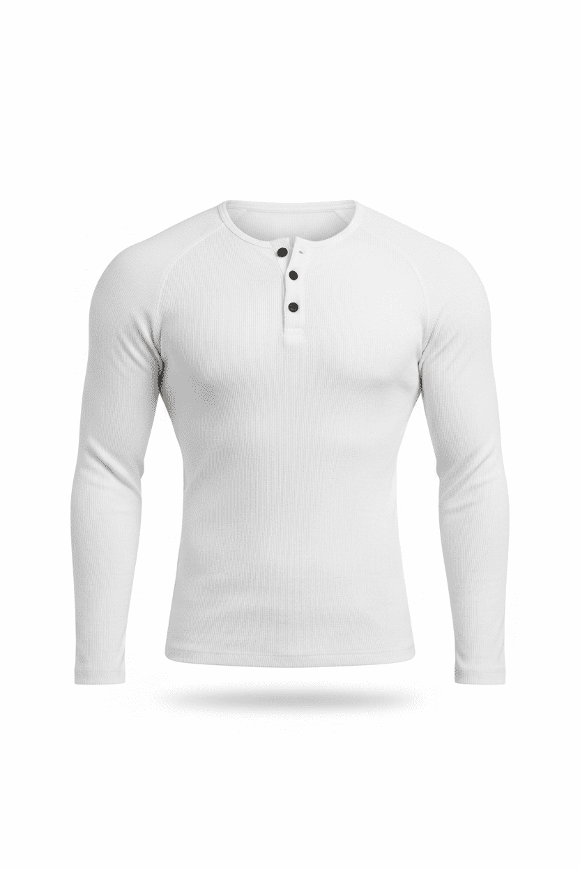 Ribbed Slim Fit Henley Long Sleeve T-shirt